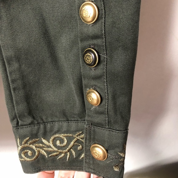 ❤️Zara Trafaluc Military Green Shirt Jacket Shacket Embroidered Golden Pockets S - Picture 9 of 11